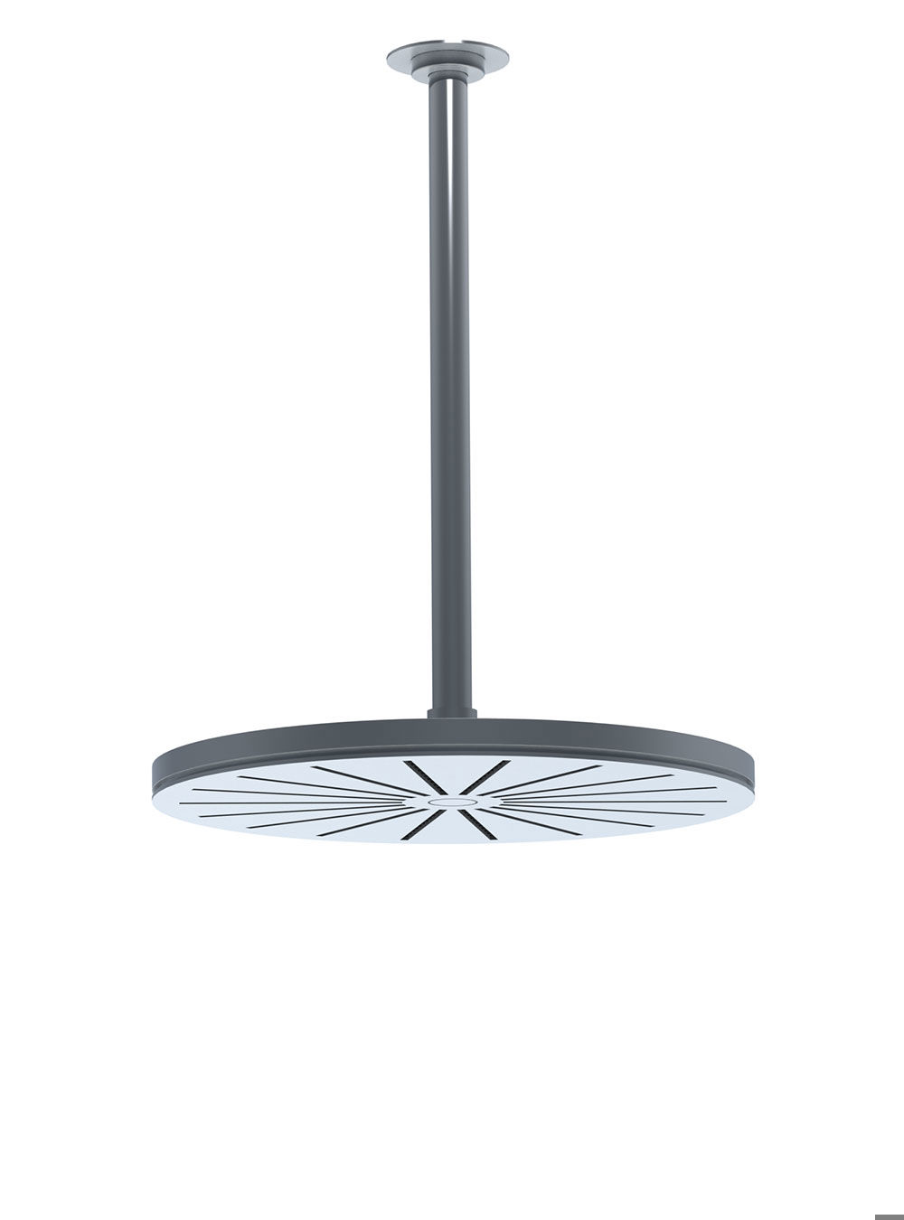 060A+200: Head shower, round, ceiling-mounted, extended 200 mm.