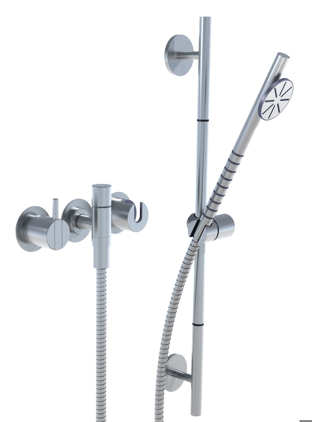 171S-T65: One-handle build-in mixer with hand shower and rail. 171S-T65UP = Mixer 100. 171S-T65AP = Handle NR2