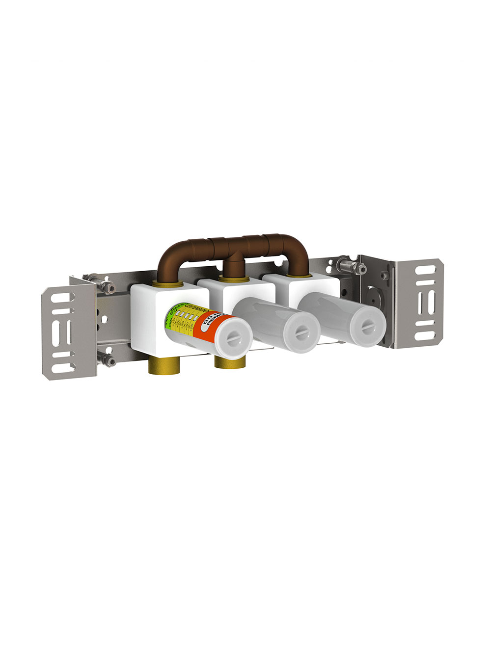 2600: Two-handle build-in mixer, for high flow, with fixed outlet socket.
¾" connection to copper, ste...