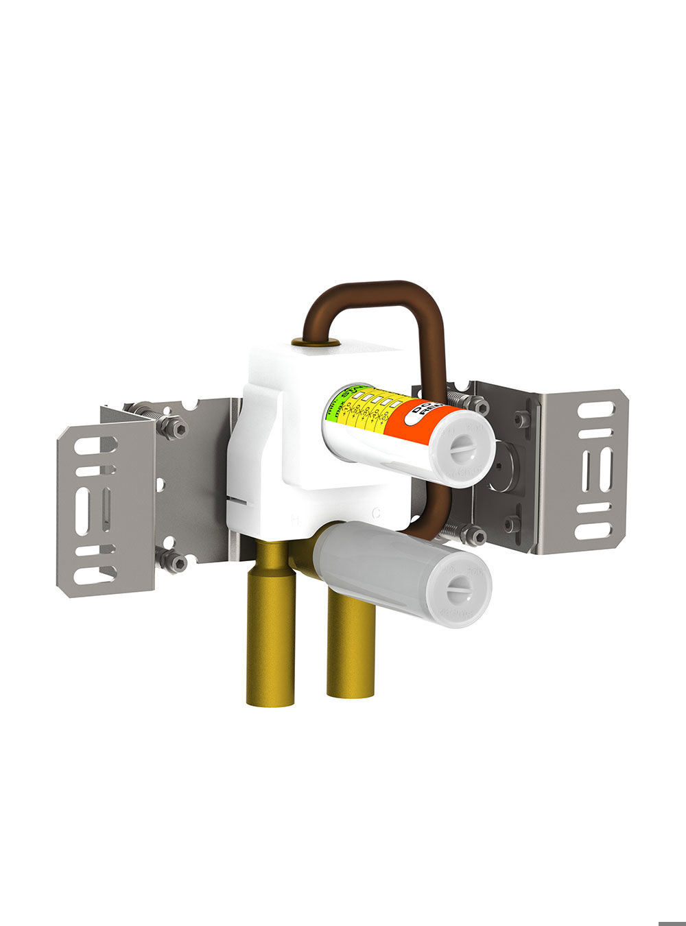 300: One-handle build-in mixer with fixed outlet socket, for vertical installation. ½" connection to copp