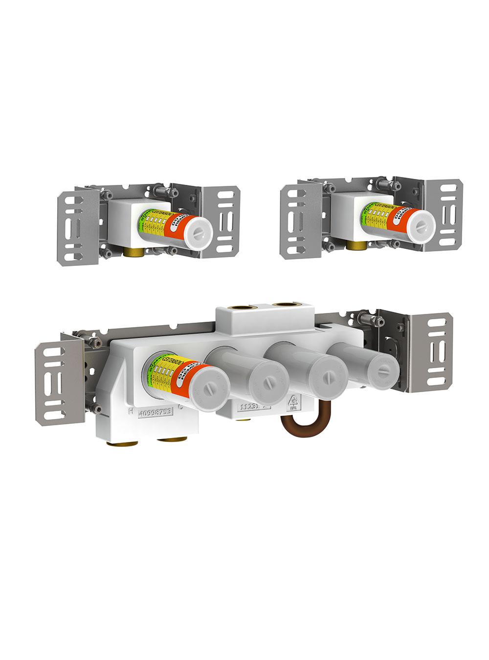 5400NA3: Thermostatic mixer with 3-way diverter, one premounted outlet socket and two separate outlet sock...