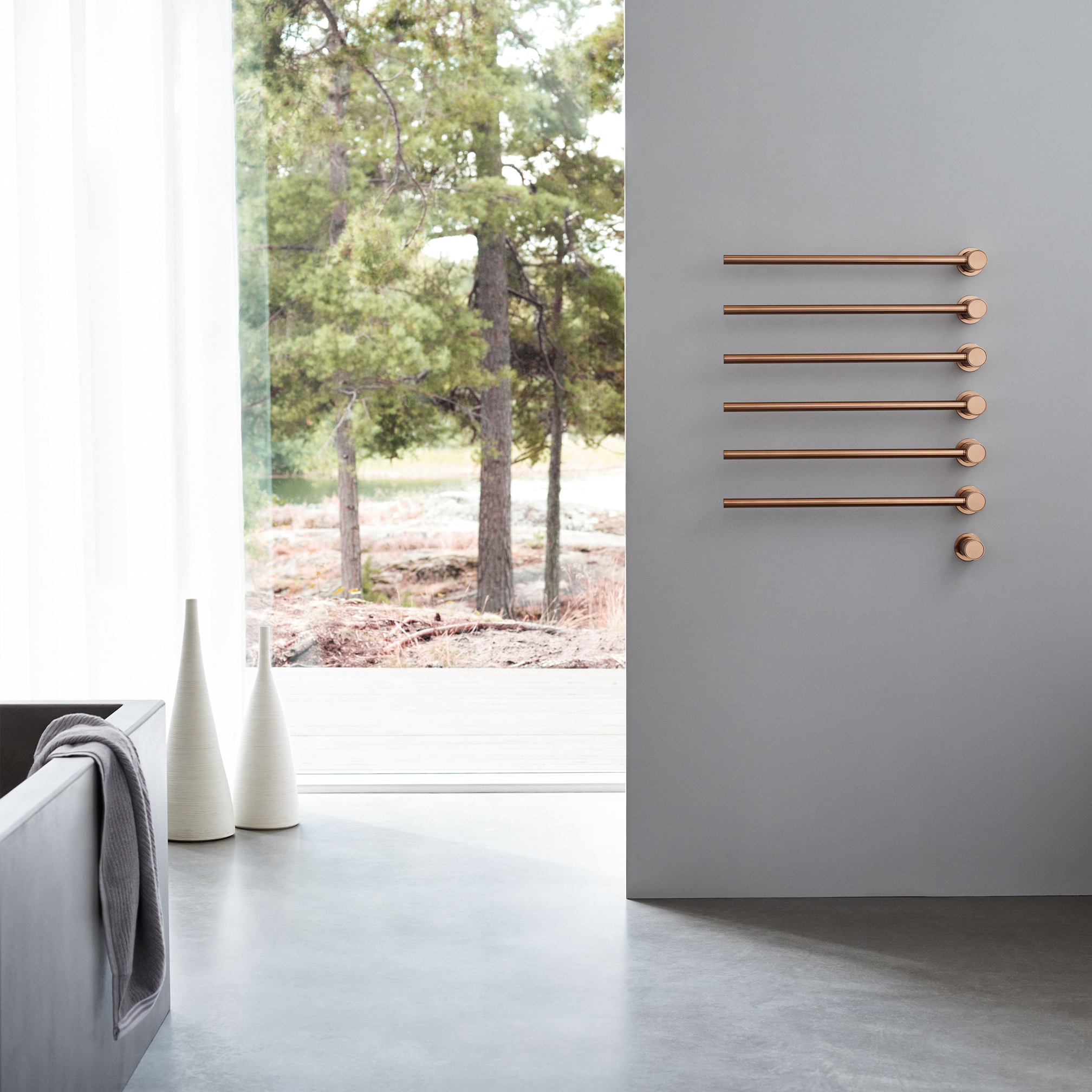 Build-in modular electric heated towel rail for individual design solutions brushed copper
